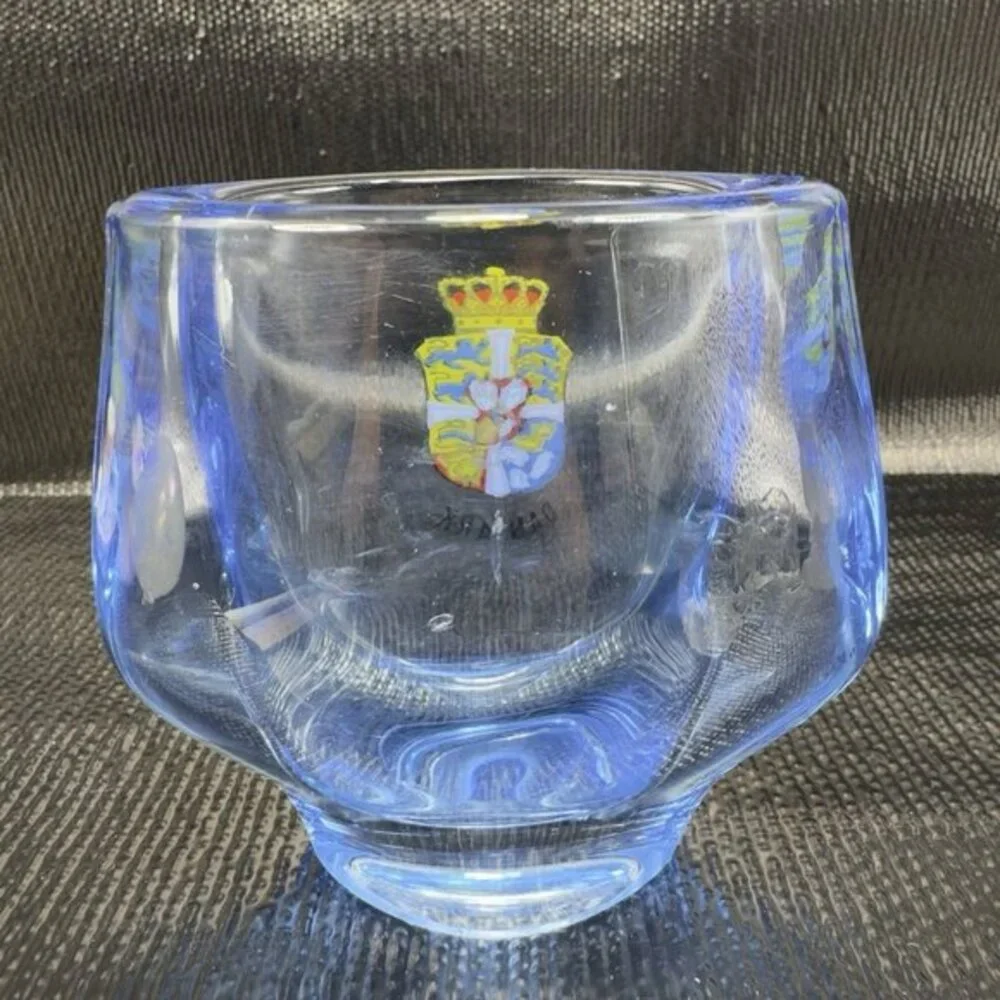 Vintage‎ Denmark Art Glass Bud Vase With Flag Shield Heavy Glass Vase Danmark